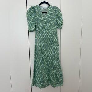 Blue and green floral midi dress